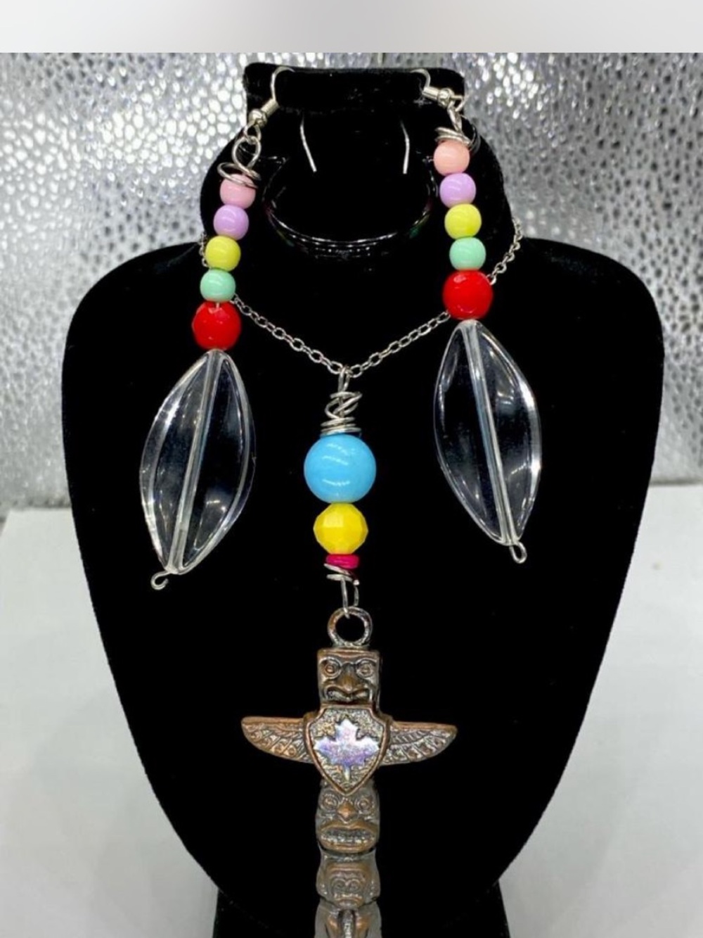 Southwestern ^ Multicolor Statement  3d Totem Pendant Necklace / Earrings ***